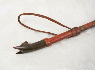 Vintage Antique Leather Carved Dog Head Horse Riding Crop Whip Brown Leather 6