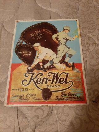 Vintage Ken - Wel 14 " X11 " Lou Gehrig Baseball Glove Advertisement Metal Sign 208