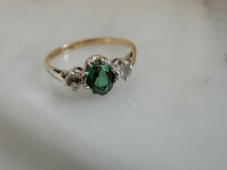 A Antique 9 Ct Gold Green Tourmaline And Gemstone Ring