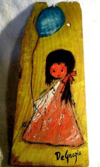 Vintage Degrazia One Of A Kind Painting On A Wood Shingle 15 " X 6 "