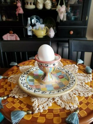 Rare,  Vintage Mackenzie Childs Multi Check Egg Cup Childrens Sampler Line