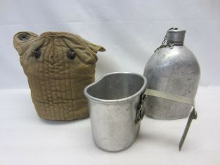 Vintage U.  S.  Army Ww1 Canteen & Cup W/ Canvas Holder As Pictured