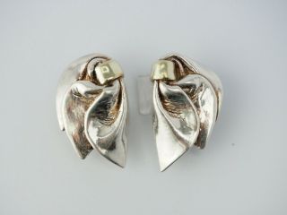 Vintage Modern Two Tone Electroform Sterling Silver Puffed Scarf Stud Earrings