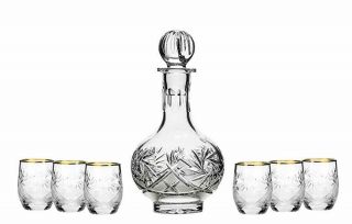 Set Of 7 16 - Oz Vintage Cut Crystal Liquor Decanter Set With 6 Shot Glasses (6)