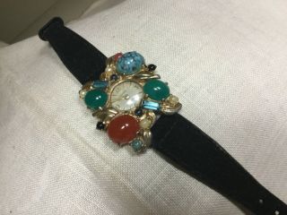 Rare Vintage Ladies Pedre 17 Jewels Luxury Rhinestone Velvet Watch "