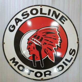 Gasoline Motor Oils 30 Inches Round Vintage Enamel Sign