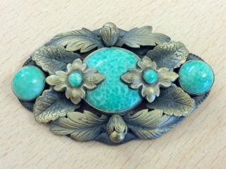 Antique Brass & Peking Glass Brooch Pin By Neiger Brothers 1920