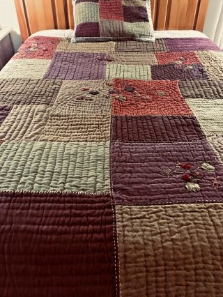 Omg Vintage Hand Crafted Applique And Beaded Flowers Patchwork Quilt 108 " X94 "