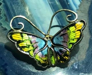 David Andersen Norway Colorful Enamel Sterling Silver Butterfly Pin 1 3/4 "