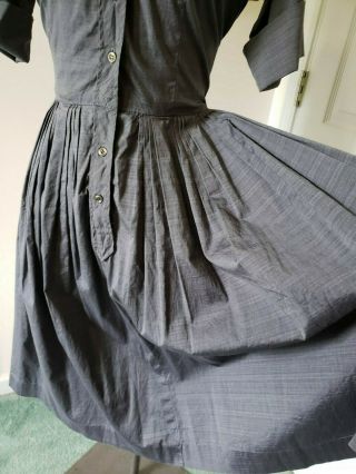 Vintage 1950 ' s Grey Denim Cotton Day Dress Circle Skirt Collar Front Button Down 6