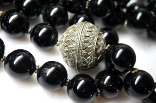 Vintage Black Onyx Silver Plate Bali Bead Massive Necklace