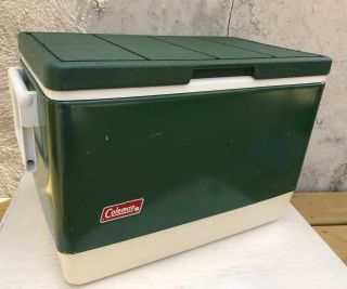 Vintage Green Metal Coleman Cooler W/plastic Lid 1982