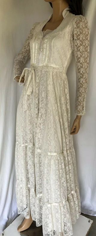 Vintage 70s Gunne Sax By Jessica Sm Wedding Dress Lace Peasant Prairie Boho Sz 7 2
