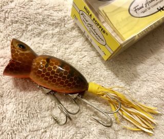 Fishing Lure Fred Arbogast Boxed Hula Popper Brown Parrot Tackle Box Crank Bait 3