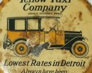 1920 ' s Yellow Taxi Cab Co Detroit Auto Advertising Celluloid Pocket Mirror Vtg 2