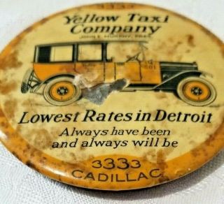 1920 ' s Yellow Taxi Cab Co Detroit Auto Advertising Celluloid Pocket Mirror Vtg 5