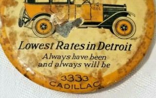 1920 ' s Yellow Taxi Cab Co Detroit Auto Advertising Celluloid Pocket Mirror Vtg 6