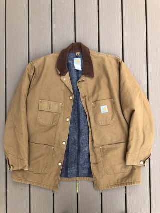 Vtg Carhartt Jacket Size 48r Mens Duck Canvas Blanket Lined Coat Usa Barn Chore