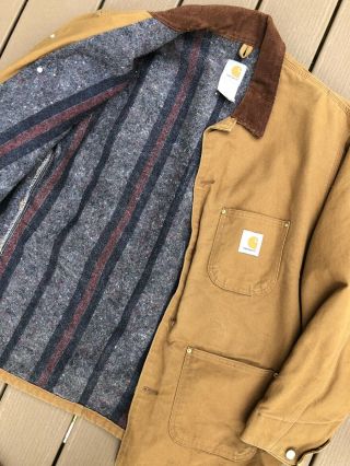 VTG Carhartt Jacket Size 48R Mens Duck Canvas Blanket Lined Coat USA Barn Chore 2