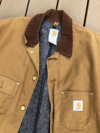 VTG Carhartt Jacket Size 48R Mens Duck Canvas Blanket Lined Coat USA Barn Chore 5