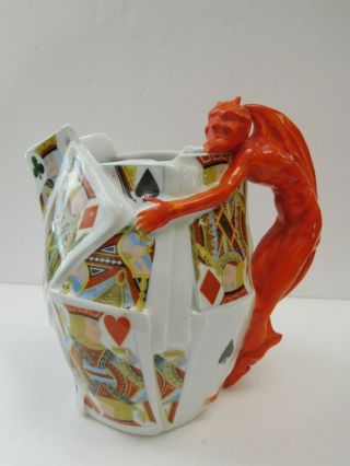 Vintage Royal Bayreuth Porcelain Devil & Cards Water Milk Juice Pitcher