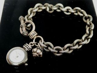 Vintage Ecclissi Sterling Silver Quartz Face Watch Toggle Charm Bracelet 7.  5 "