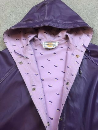 VTG PVC Vinyl Raincoat Hooded Rain Jacket Rain Slicker Whale Liner Shiny Purple 2
