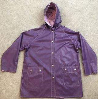 VTG PVC Vinyl Raincoat Hooded Rain Jacket Rain Slicker Whale Liner Shiny Purple 3