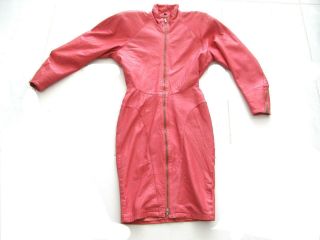 Michael Hoban North Beach Leather Dress Pink Zipper Front Vintage 1980 