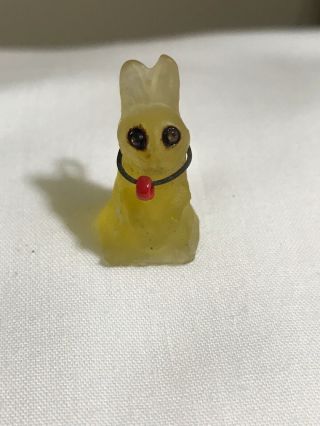 Vintage Antique Czech Art Glass Yellow Rabbit Bunny Charm Cracker Jack