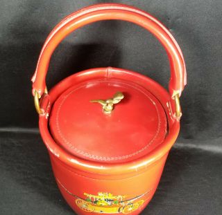 1960s Cairns & Brothers Fireman Pail Leather Ice Bucket Vintage RARE RED 3