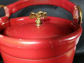 1960s Cairns & Brothers Fireman Pail Leather Ice Bucket Vintage RARE RED 4