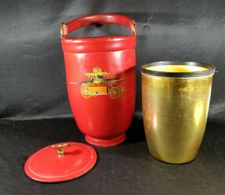 1960s Cairns & Brothers Fireman Pail Leather Ice Bucket Vintage RARE RED 5