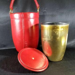 1960s Cairns & Brothers Fireman Pail Leather Ice Bucket Vintage RARE RED 6