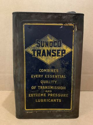 Vintage Sunoco Can Transep Oil Sun Tin Gas Sign Garage Pump Transmission 40 Lbs