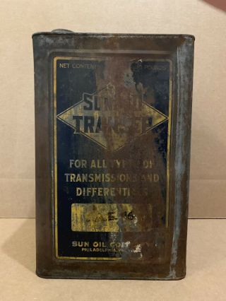 Vintage Sunoco Can Transep Oil Sun Tin Gas Sign Garage Pump Transmission 40 Lbs 2