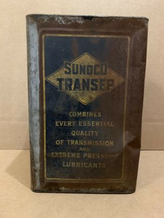 Vintage Sunoco Can Transep Oil Sun Tin Gas Sign Garage Pump Transmission 40 Lbs 4