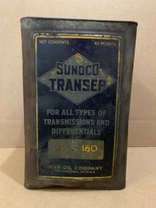 Vintage Sunoco Can Transep Oil Sun Tin Gas Sign Garage Pump Transmission 40 Lbs 5