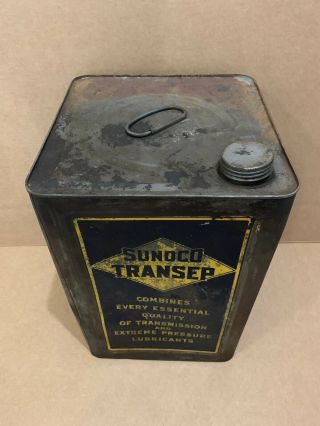 Vintage Sunoco Can Transep Oil Sun Tin Gas Sign Garage Pump Transmission 40 Lbs 6