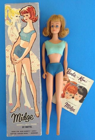 Vintage Barbie Midge Blonde Doll W/box,  Oss And Booklet Lovely