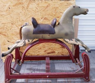 Vintage Antique C Glider Rocking Horse,  Real Horse Hair; Whitney Reed