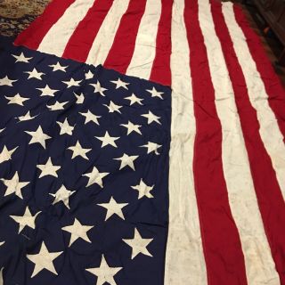 Huge Vintage American Flag 50 Sewn On Stars 9 Feet X 3 Feet
