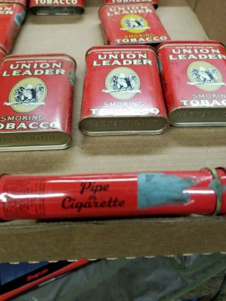 VINTAGE UNION LEADER SMOKING PIPE & CIGARETTE TOBACCO POCKET 10 CAN CONTAINERS 4