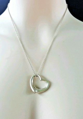 Tiffany & Co.  Peretti Solid Sterling Silver Floating Heart Pendant And 18 " Chain