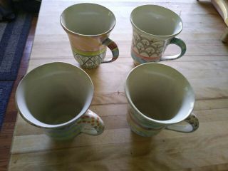 Mackenzie Childs Vintage 1983 - 2001 King Ferry Hand Painted Coffee Tea Mug Set (4)