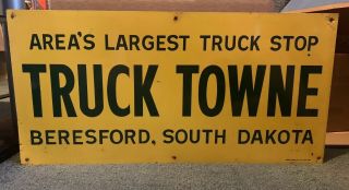 Vintage Truck Towne Bedsford,  South Dakota Metal Tin Sign 23.  5 X 11.  5