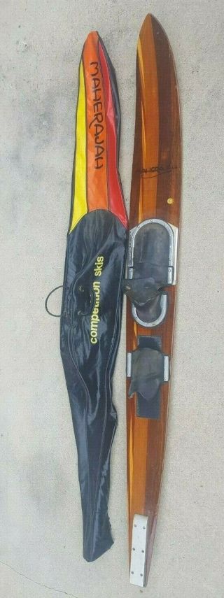 Vintage Maherajah Wooden Water Ski 67 Inch With Case