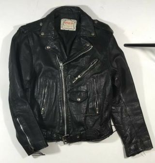 Men’s Vintage Ripples Inc.  Motorcycle Biker Rocker Black Leather Jacket