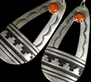 Vintage Old Pawn Navajo 1980s Sterling Silver Apple Coral Dangle Earrings