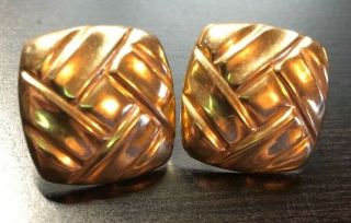 Vintage Set Of Square 14kt Yellow Gold Hollow Earrings 4.  2 Grams